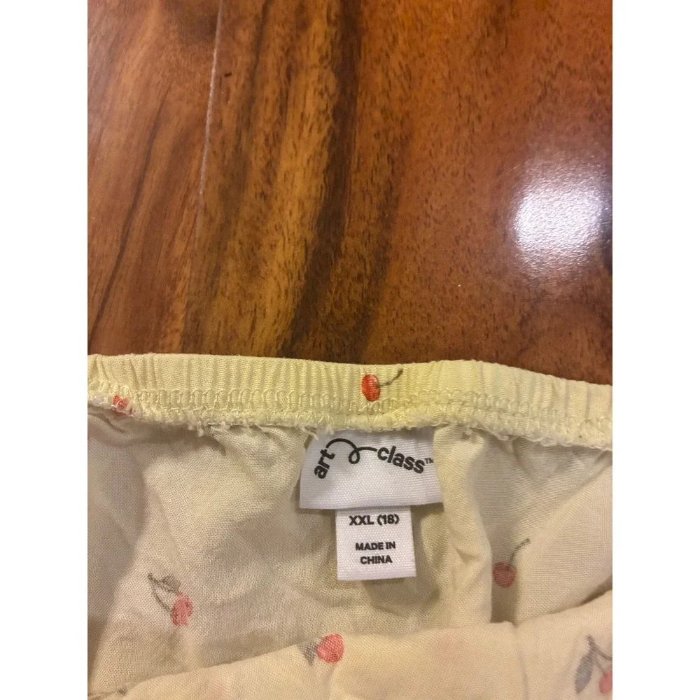 Art Class Girls XXL 18 Yellow Cherry Print Mini Wrap Skirt Side Tie Elastic Back - Picture 2 of 6